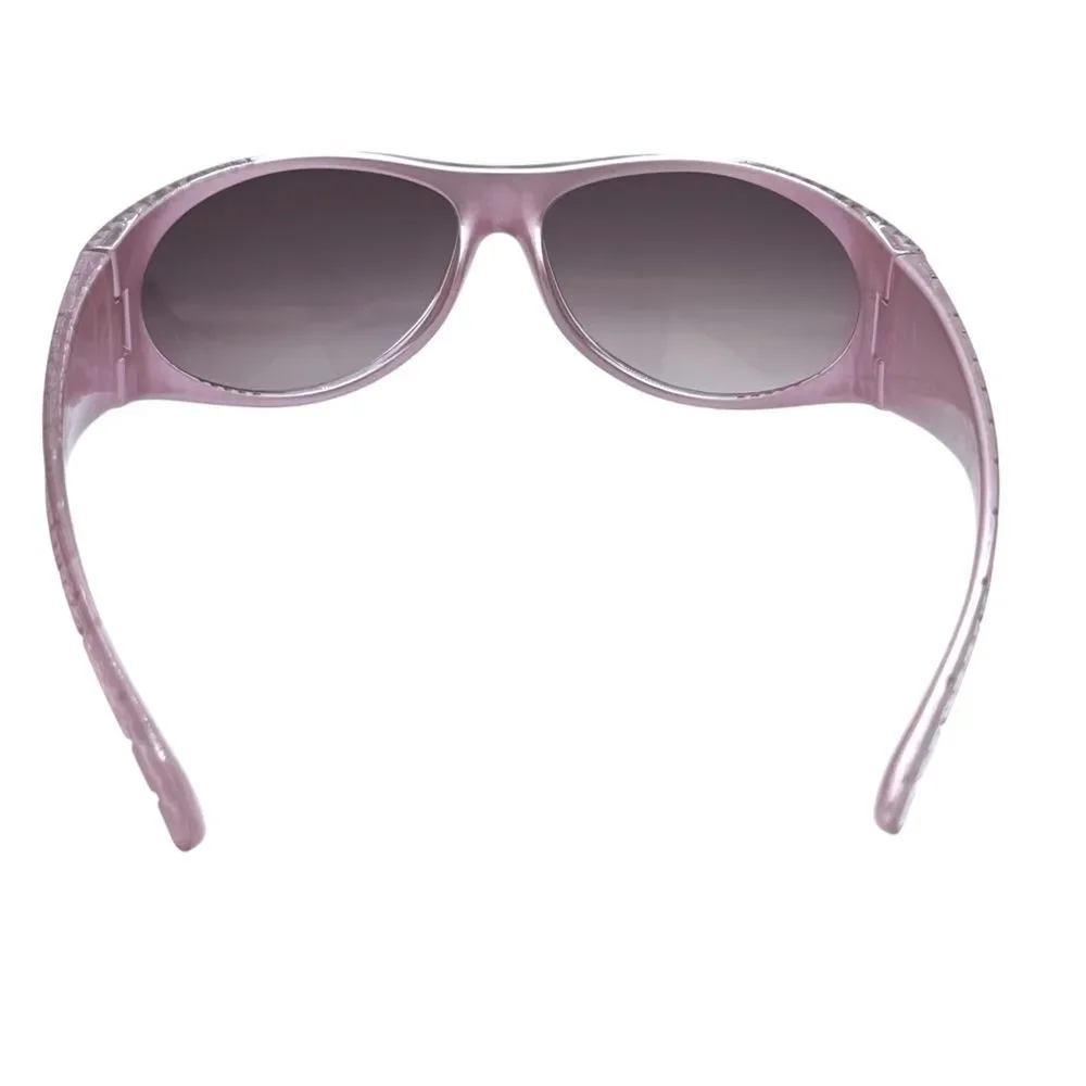 Elegant Pink Wrap Sunglasses with Rhinestone Trim and Croc Molded Arms